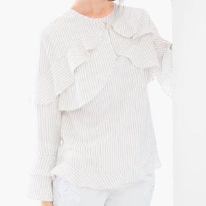 Chico's BLACK LABEL Striped Ruffle Top NWT reg $139 SZ 3